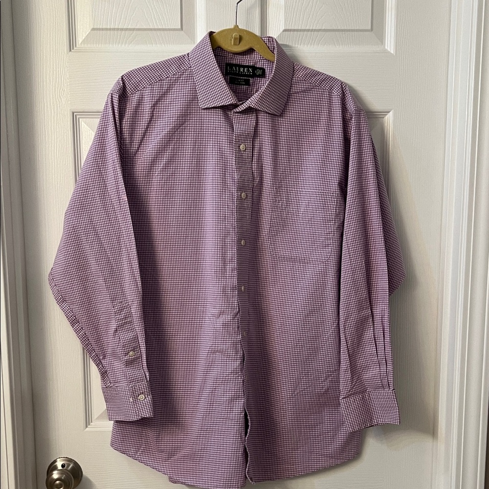 LAUREN Ralph Lauren Men's Lavender Checkered Button Down Shirt Slim Fit 17